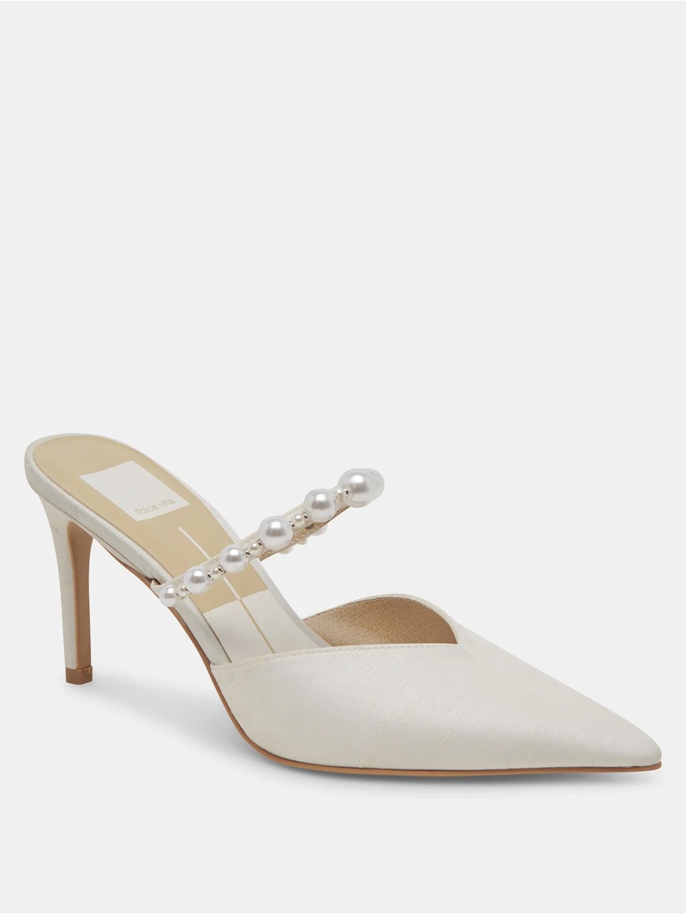 Dolce Vita Ivory Pointed Pearl-Trim Mule Heels